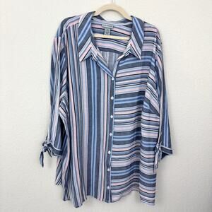 Catherines Womens Button Front Shirt Size 4X Striped Flowy Feminine Blue